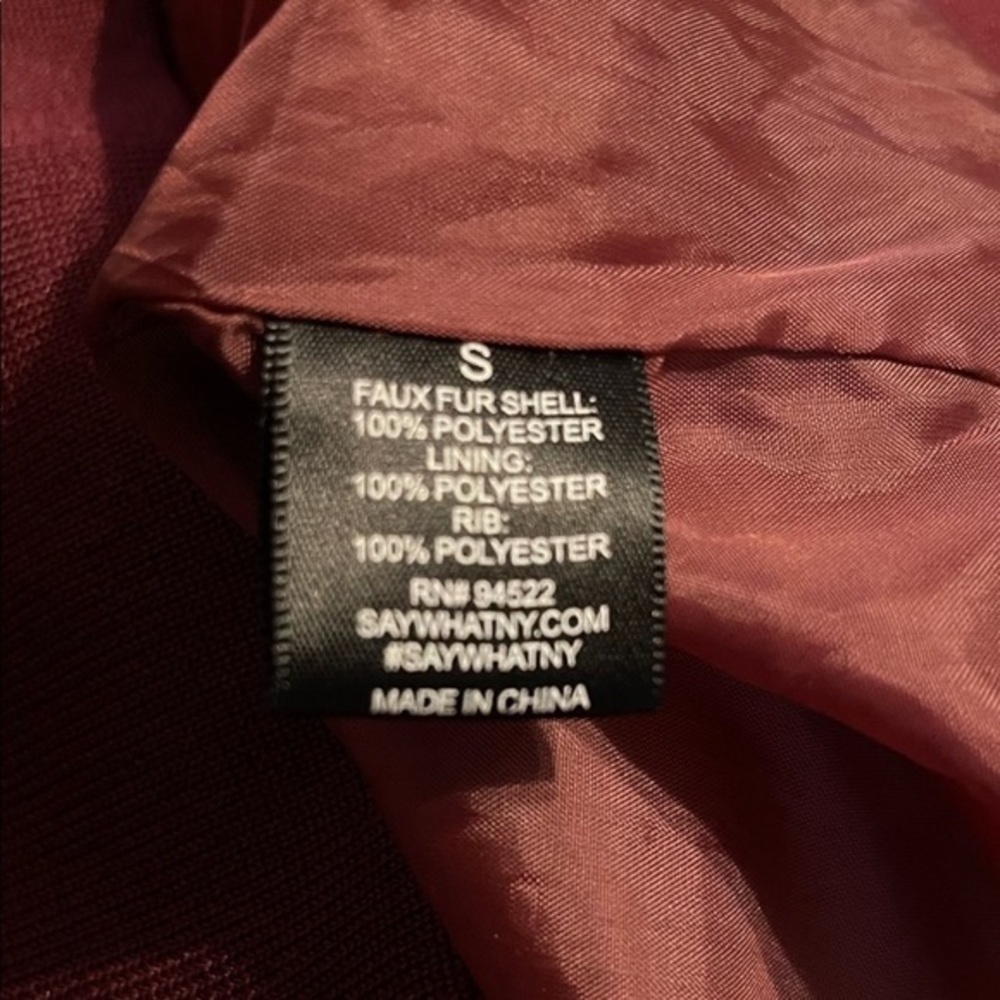 Say What? S burgundy red faux fur lined retro glam‎ bomber jacket - Picture 8 of 9